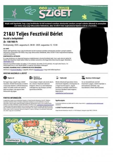 Sziget teljes fesztivál bérlet eladó!