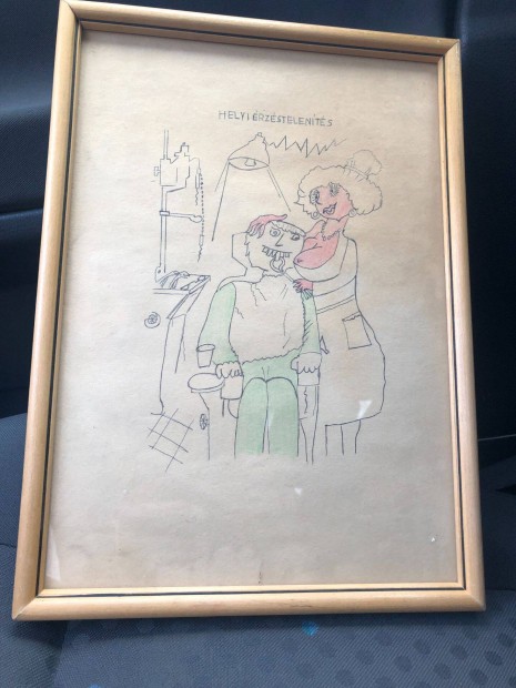 Szignós humoros karikatúra Ludas Matyi stílus 1981 A4 méret keretben