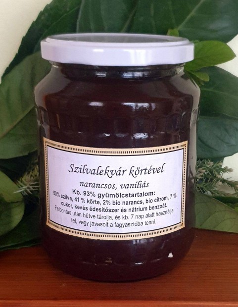 Szilvalekvár körtével, narancsos, vaníliás, kb. 7 dl, Újszegeden