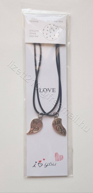 Szv alak pros nyaklnc LOVE felirat bontatlan csomagols