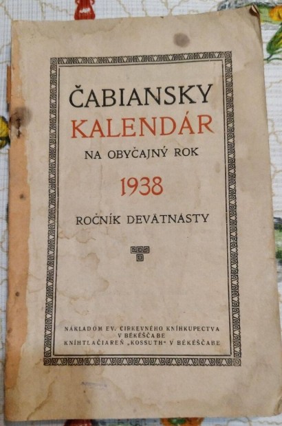 Szlovk nyelv kalendrium 1938-bl