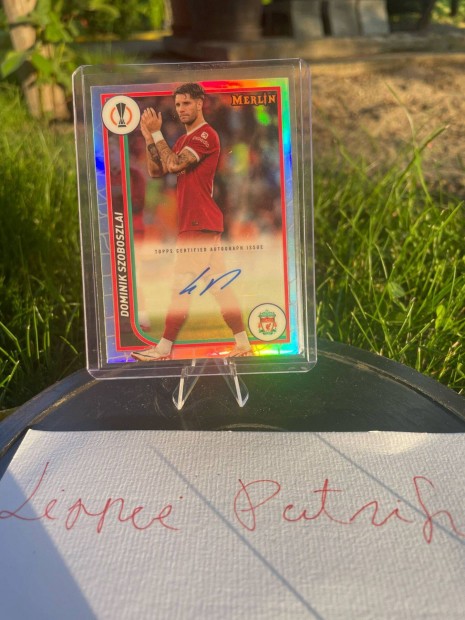 Szoboszlai Dominik aláírt Liverpool Topps Merlin kártya