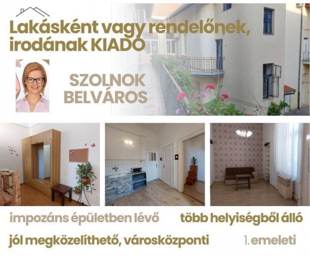 Szolnok belv�rosi 1. emeleti nagy lak�s kiad� rendel�nek, irod�nak is