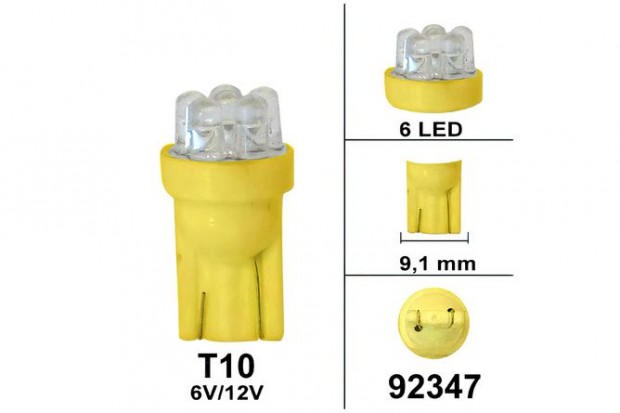 T10 izz� 6V / 12V 6 LED narancs sz�n�