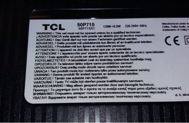 TCL 50P715 LED LCD tv hibás törött alkatrésznek 4K UHD Smart