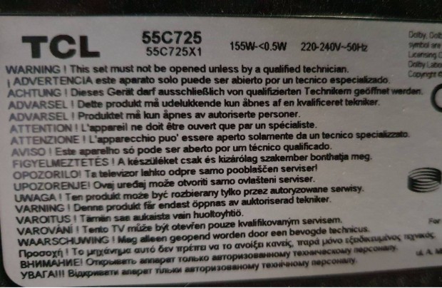 TCL 55C725 LED LCD tv hibs trtt alkatrsznek 55C725X1