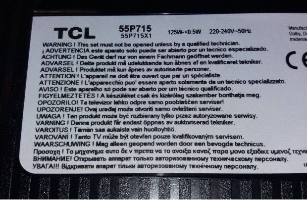 TCL 55P715 LED LCD tv 4K hibás törött alkatrésznek 55P715X1 SMART