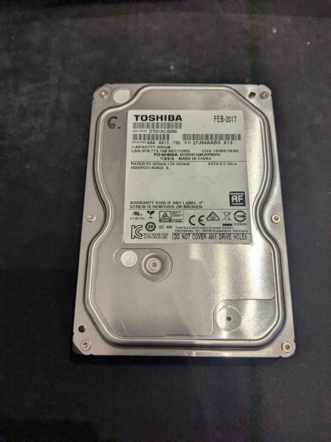 TOSHIBA DT01ACA050 HDD merevlemez SATA 100/100 250 GB 3,5"