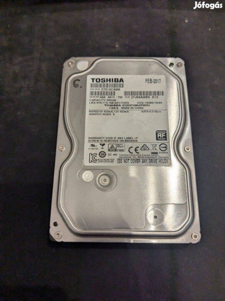 TOSHIBA DT01ACA050 HDD merevlemez SATA 100/100 500 GB 3,5"