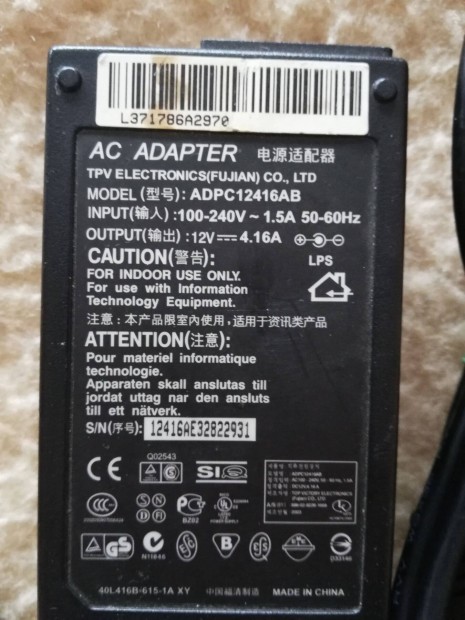 TPV Electronics ( Fujian )ADPC12416AB AC hlzati adapter tlt