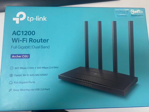 TP-Link Archer C6U Wireless router, AC1200, Gigabit MU-MIMO, Fekete