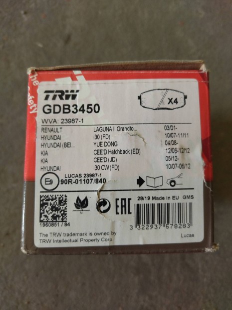 TRW első fékbetét! Kia Ceed ed-Hyundai I30 cw-be!