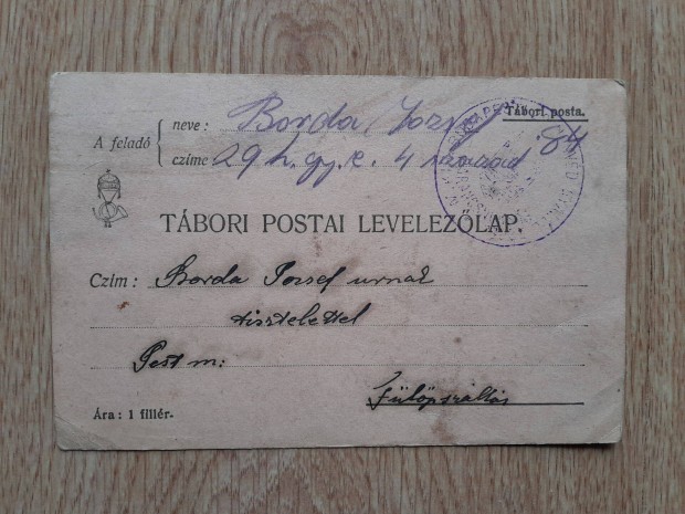 Tbori postai levelezlap 1914