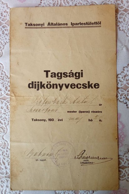 Taksonyi ltalnos Ipartestlet Tagsgi Djknyvecske 1931