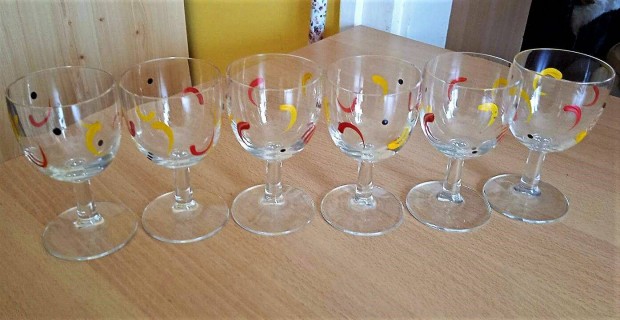 Talpas, festett, retro üvegpohár készlet