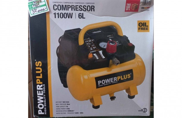 Tec Tools- Kompresszor 1100W 6L 8BAR olajmentes Powx1721