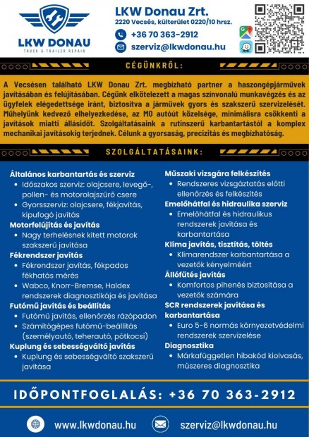 Teherautó-szerelő munkatársat keresünk!