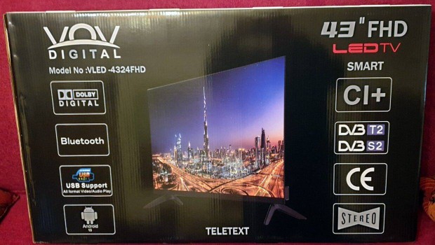 Tejesen j Vov Vled-4324FHD 109cm Android SMART WIFI, USB LED TV, Gar