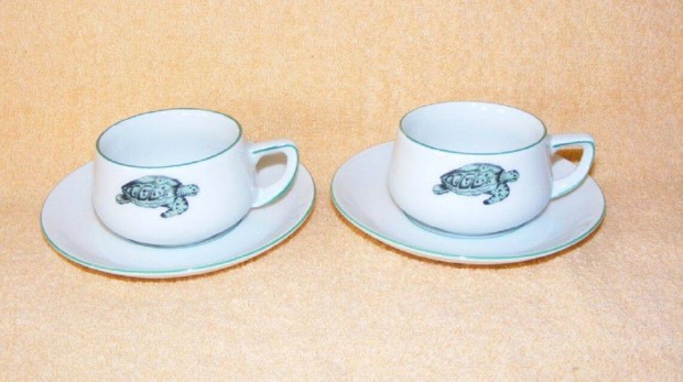 Teknősbéka porcelán csésze és alátét Thomas Lacroix 2 db