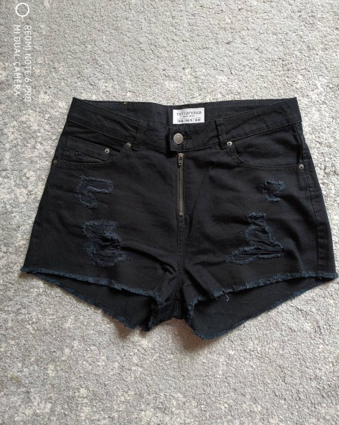 Terranova fekete szaggatott farmer short