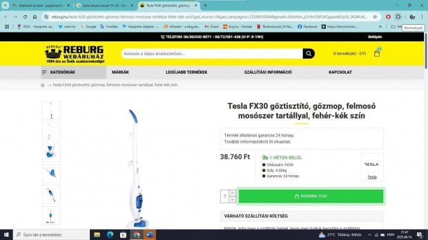 Tesla gőztisztító új állapotban, dobozában eladó Pécsett.