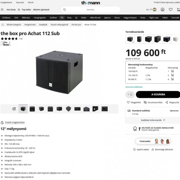 The box pro Achat 112 Sub mélyláda mélynyomó