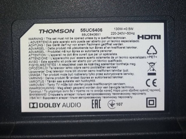 Thomson 55" 55UC6406 LED LCD 4K tv tpegysg alkatrsznek