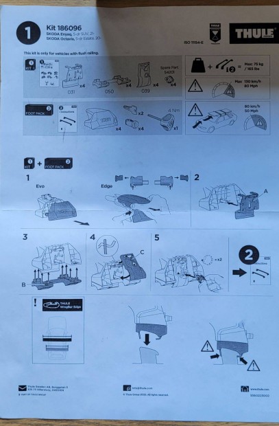 Thule 186096 tet�csomagtart� szerel�k�szlet Skoda Octavia �s Enyaq