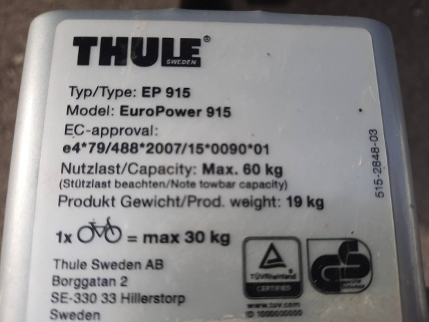 Thule Europower 915 kerkprszllt vonhorogra 