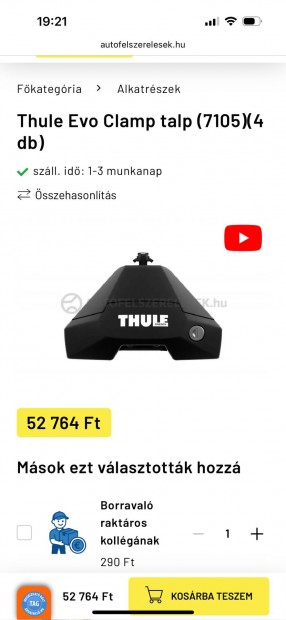Thule tetőtartó Skoda Octavia Hatchback 2020-