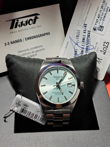 Tissot *j* Gentleman Powermatic 80 Silicium Ice Blue frfi karra 