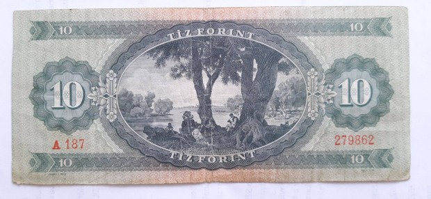Tz forintos papr bankjegy hasznlt llapotban.1962 vjrat