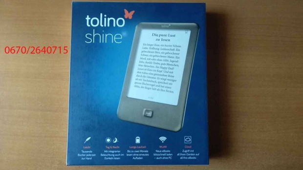 Tolino Shine e-knyv ebook olvas vilgts rintkperny wifi brtok