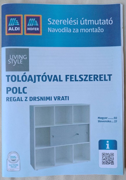 Tolajts polc fehr keret, szrke ajtk 106x109x35,5cm