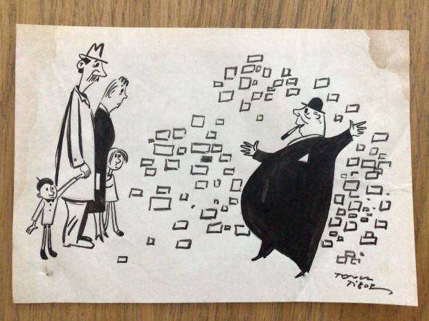 Toncz Tibor eredeti karikatra rajza a Szabad Szj c. lapnak 18,5 x 13