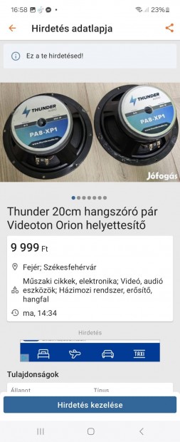 Tonsil Kzphangszr pr +Thunder 20cm mlyhangszr pr 