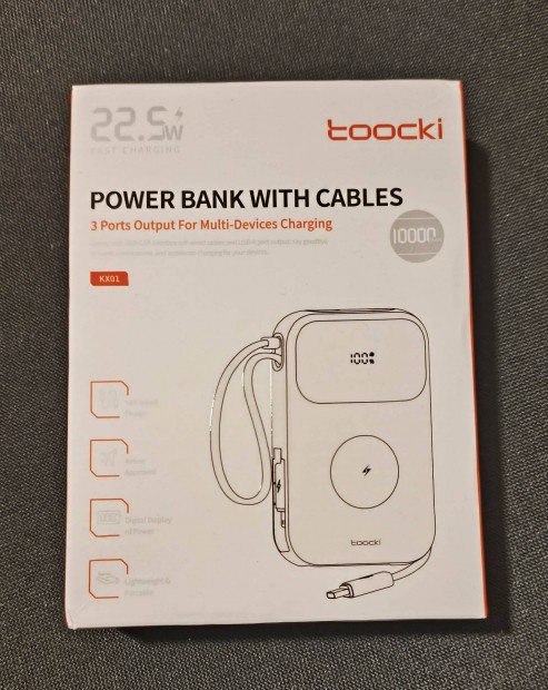 Toocki 10000mAh powerbank beptett kbellel