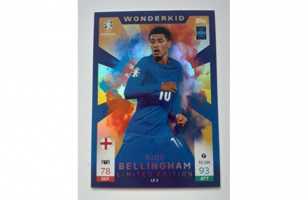 Topps Euro 2024 Jude Bellingham Limited Edition focis krtya