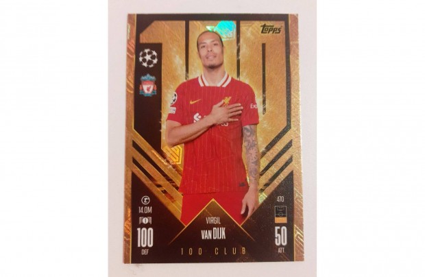 Topps Match Attax 2024/25 Virgil van Dijk 100 Club focis krtya