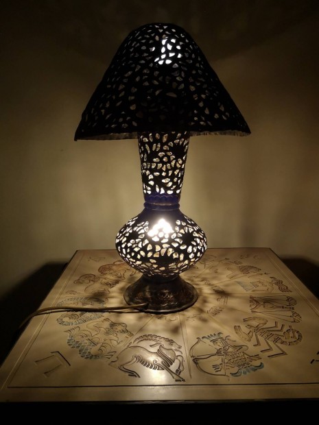 Trk kzzel ksztett duplags antik Rztvzet asztali lmpa 55 cm