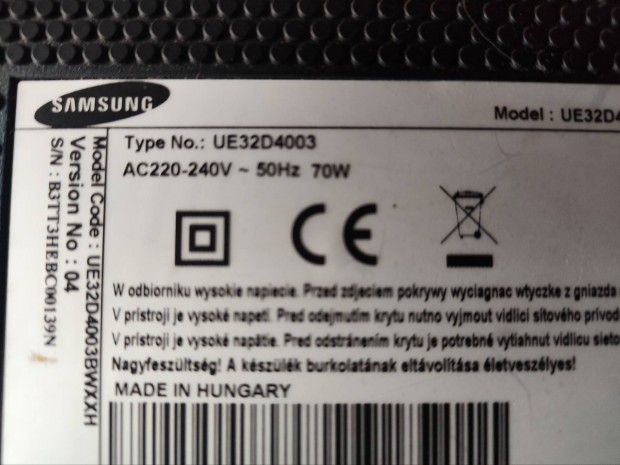 Trtt kijelzvel Samsung UE32D4003 Elad.