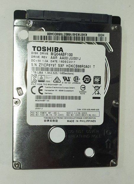 Toshiba 1TB laptop / notebook HDD merevlemez SATA 2.5" 100/100 #6Y9T
