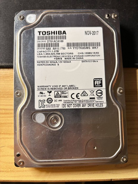 Toshiba 1TB merevlemez - 100%/100%