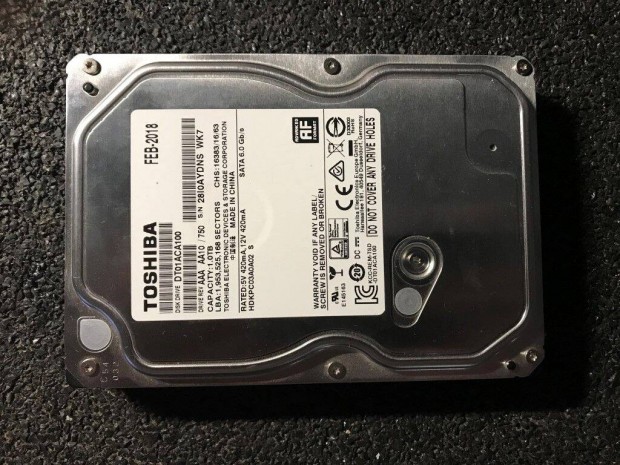 Toshiba 1TB szmtgp HDD, SATA csatlakozs, 100/100%