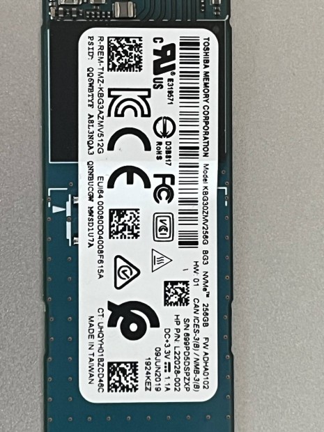 Toshiba 256Gb Mvme SSD (Tbb darab)