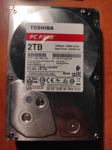 Toshiba 2TB HDD merevlemez winchester