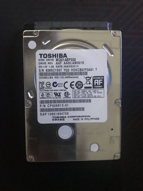 Toshiba 320GB laptop HDD, sata, 2,5, 100/100%