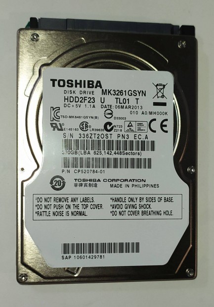 Toshiba 320GB laptop / notebook HDD merevlemez SATA 2.5" 100/100 #2OST