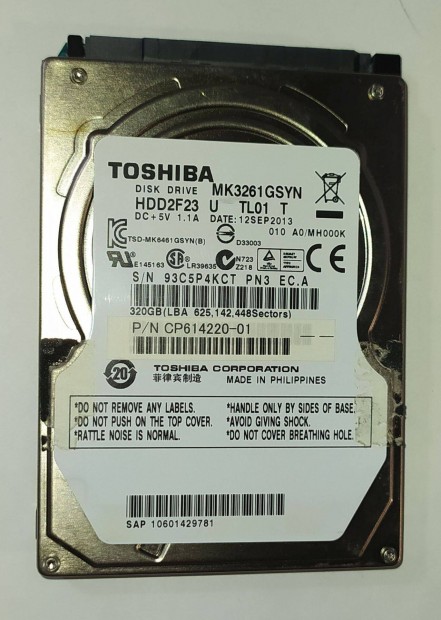 Toshiba 320GB laptop / notebook HDD merevlemez SATA 2.5" 100/100 #4Kct