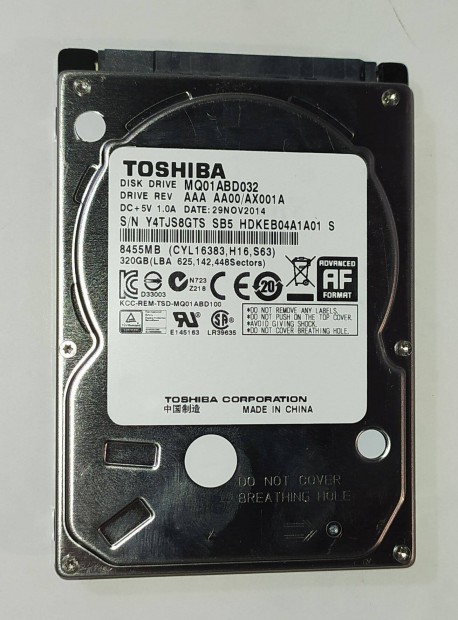 Toshiba 320GB laptop / notebook HDD merevlemez SATA 2.5" 100/100 #8GTS